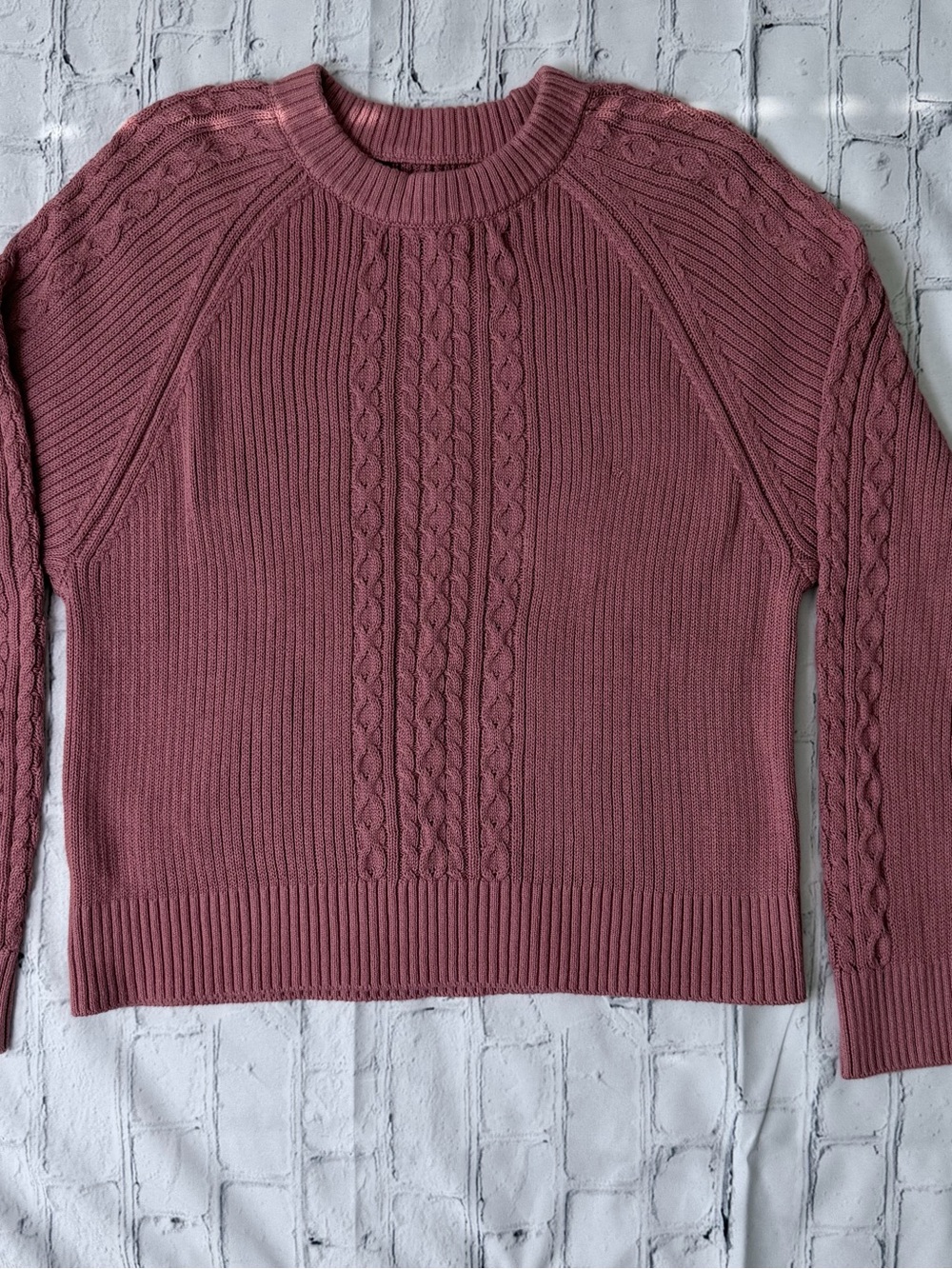 LOFT Women's Pink Cable Knit Crew Neck Raglan Pullover Sweater Size S